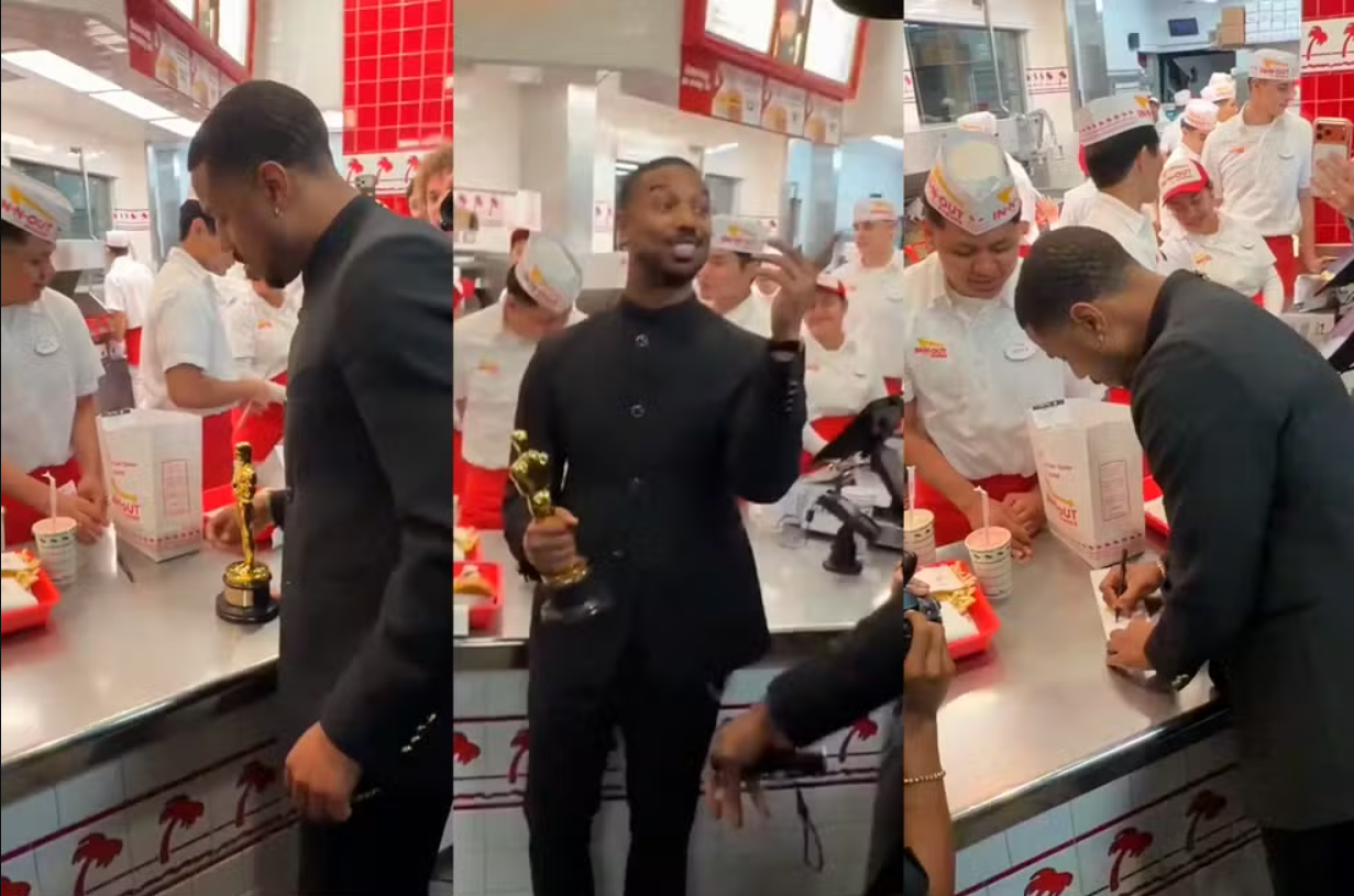 MICHAEL B. JORDAN celebra Oscar 2026 com hambúrguer em lanchonete